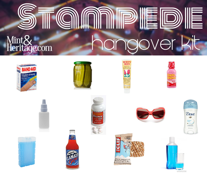 Items to include in your Stampede Hangover Kit.