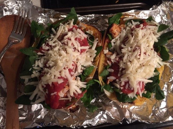 Fill toppings spaghetti squash pasta