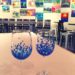 Painted wine glasses on table.