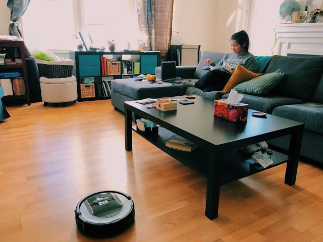 Robot vacuum cleaning living room