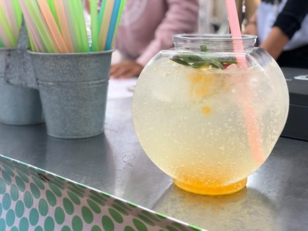 Stampede foods include fish bowl bubble tea beverage 