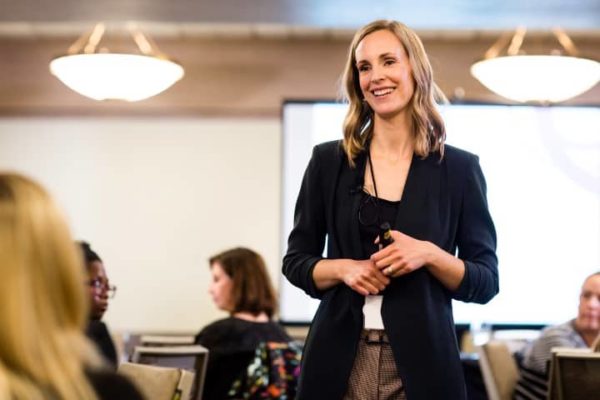 Kristen Dyck presents at a personal branding workshop in Calgary