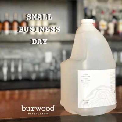 Burwood Distillery hand sanitizer jug